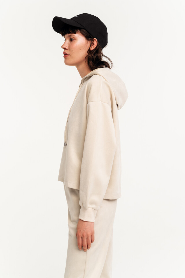 Худи oversize из искусственной замши - цвет бежевый - 3
