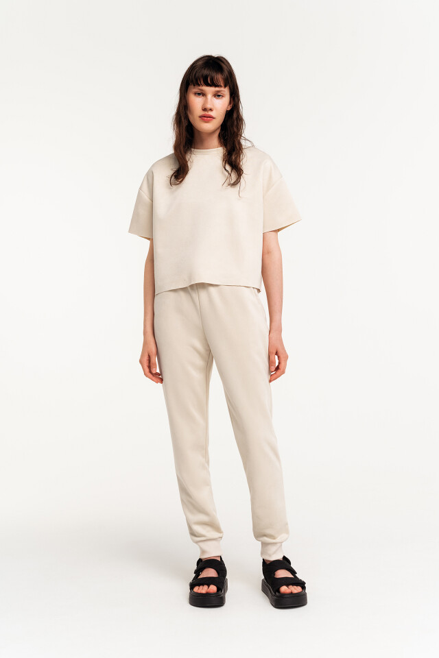 Футболка oversize из искусственной замши - цвет бежевый - 1