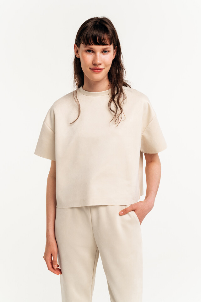 Футболка oversize из искусственной замши - цвет бежевый - 2