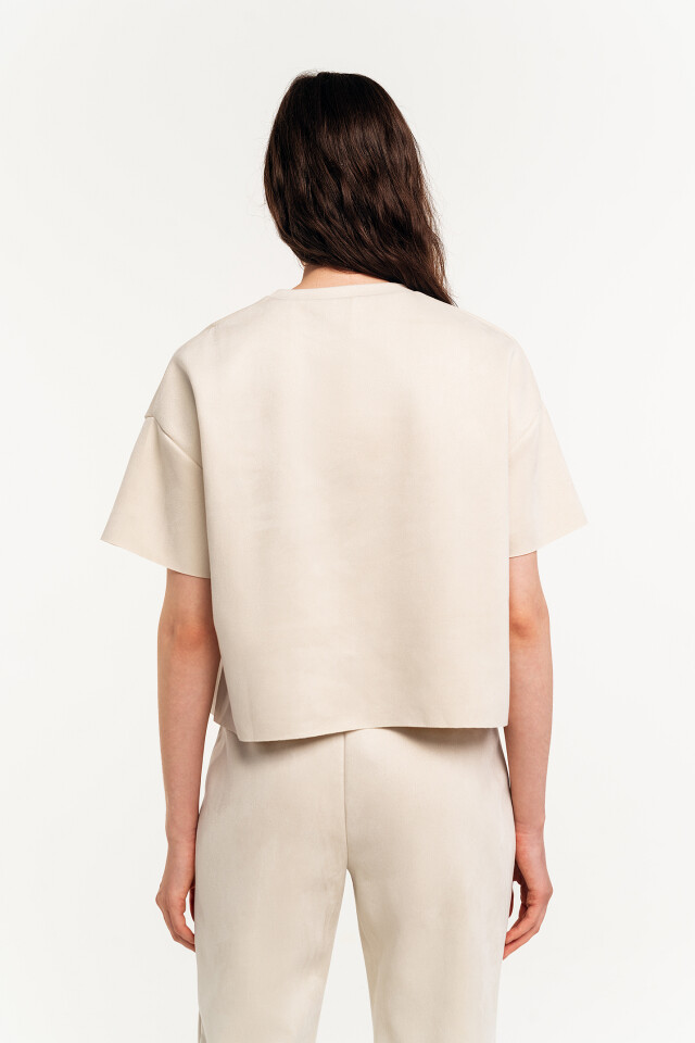 Футболка oversize из искусственной замши - цвет бежевый - 4