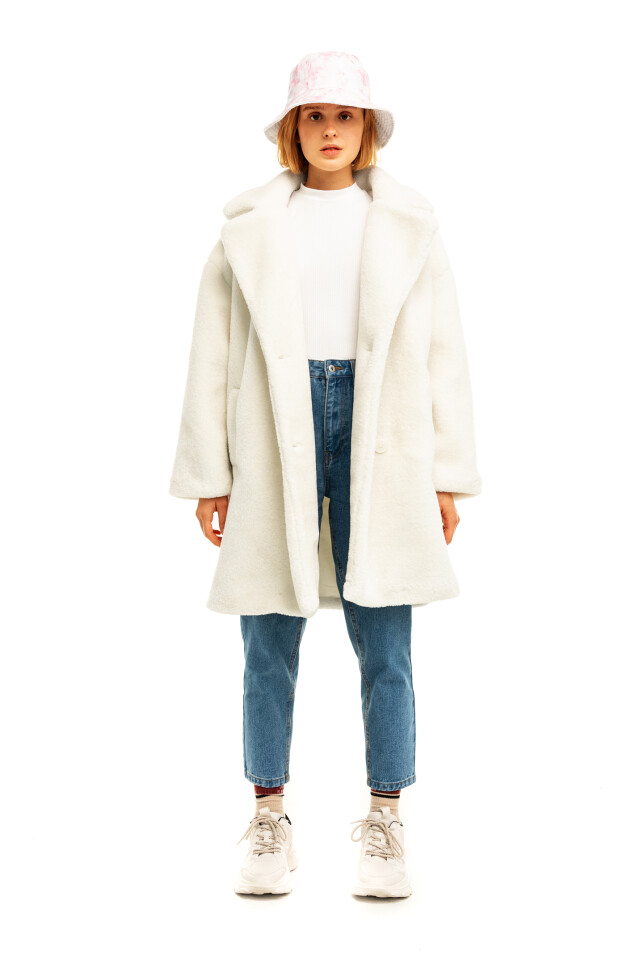 Шуба oversize из искусственного меха - цвет бежевый - 4
