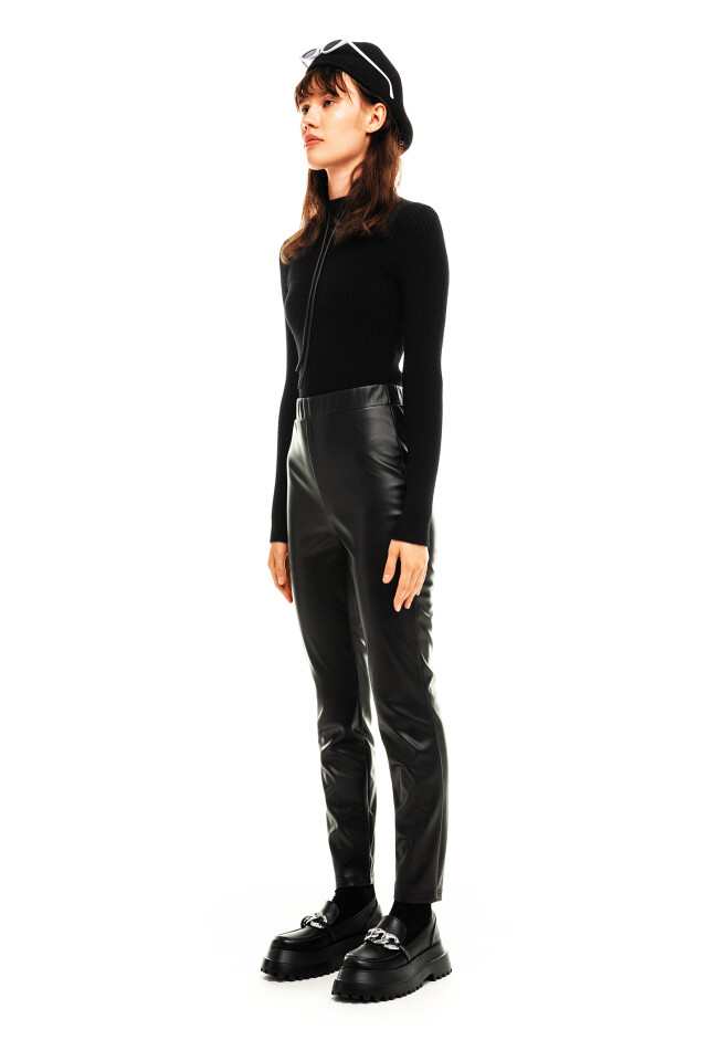 Брюки skinny из искусственной кожи - цвет черный - 5