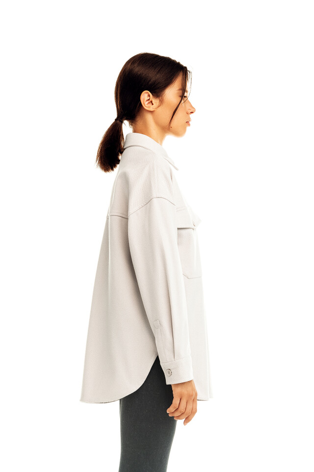 Рубашка oversize из плотной ткани - цвет бежевый - 2