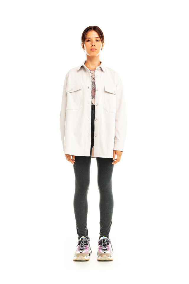Рубашка oversize из плотной ткани - цвет бежевый - 4