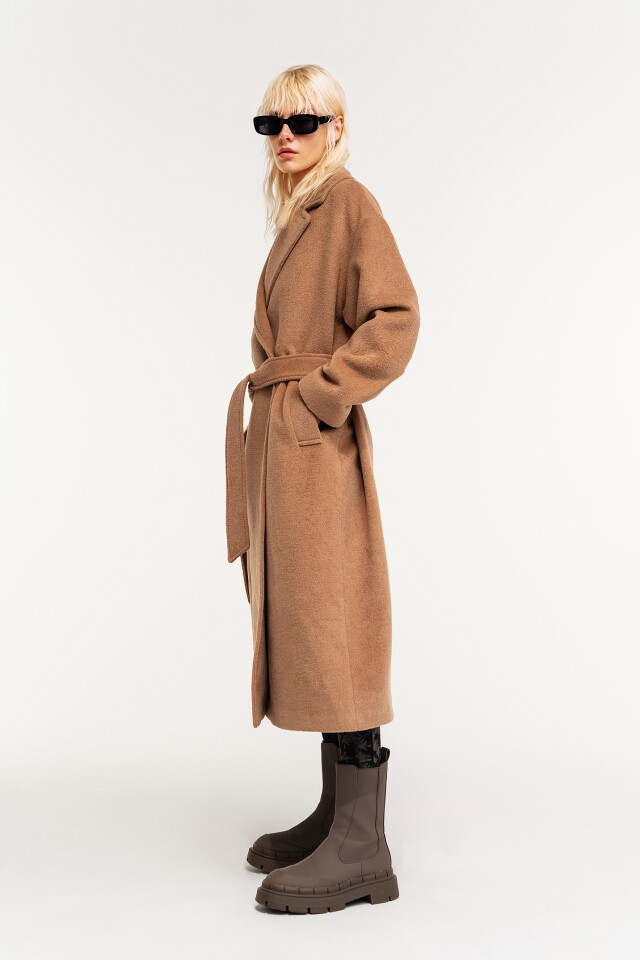 Пальто классическое oversize с поясом - цвет бежевый - 3