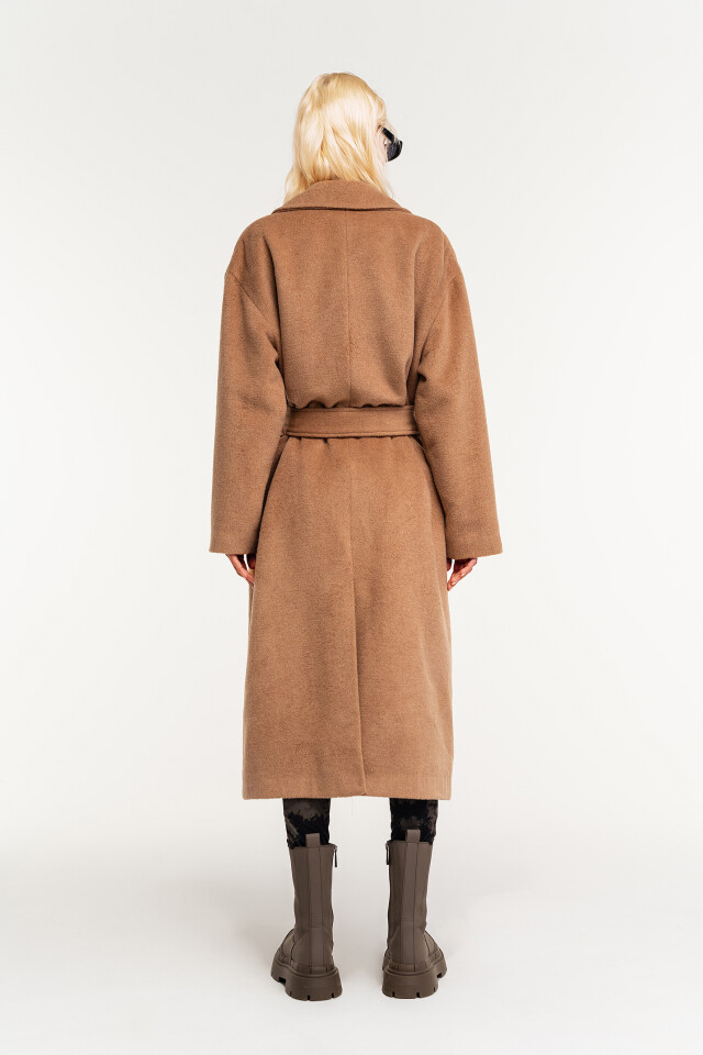 Пальто классическое oversize с поясом - цвет бежевый - 4