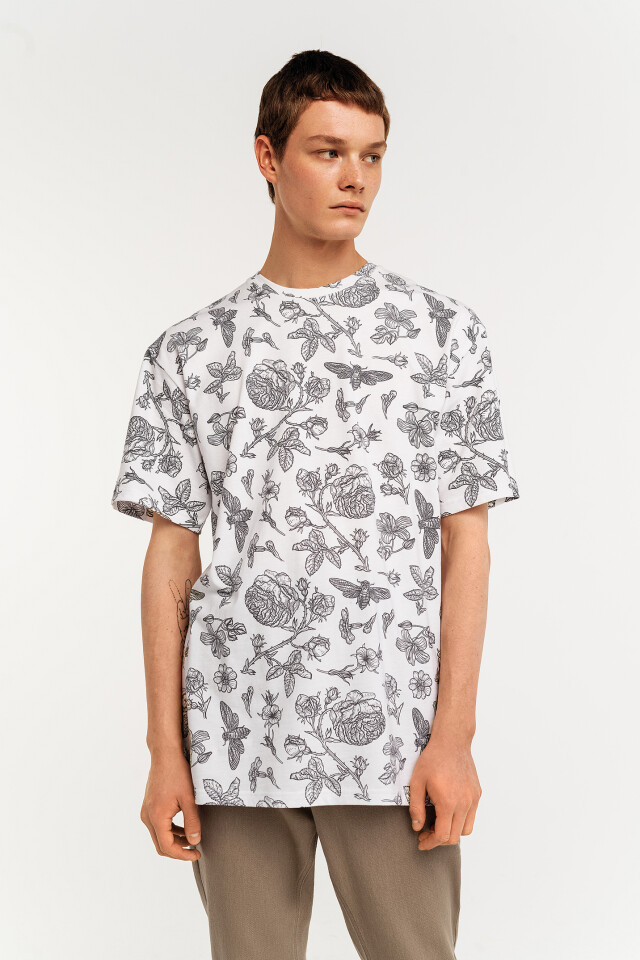 футболка хлопковая oversize с принтом - цвет белый - 2