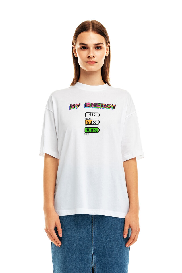 Футболка хлопковая oversize с надписью - цвет белый - 1