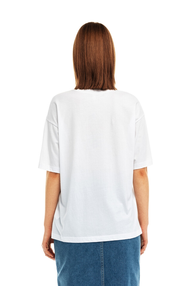 Футболка хлопковая oversize с надписью - цвет белый - 4