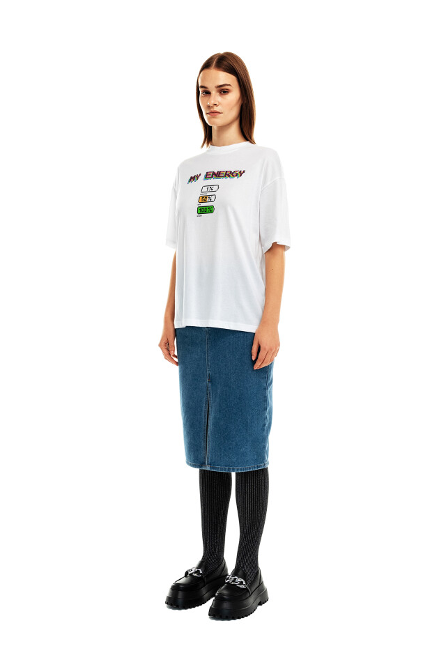 Футболка хлопковая oversize с надписью - цвет белый - 2