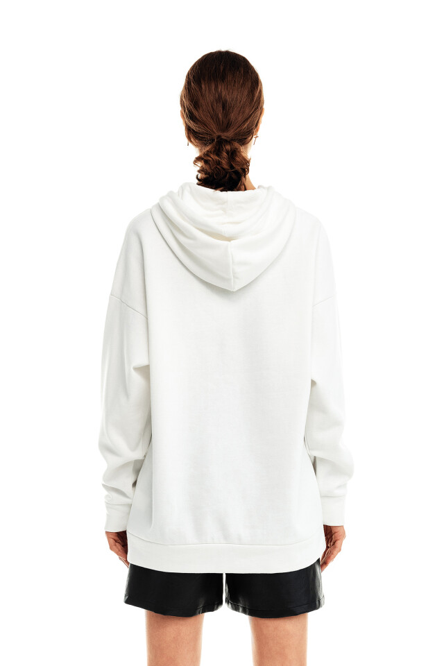 Худи хлопковая oversize с надписью - цвет белый - 2
