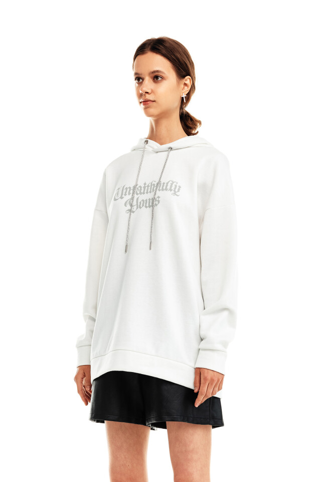 Худи хлопковая oversize с надписью - цвет белый - 3