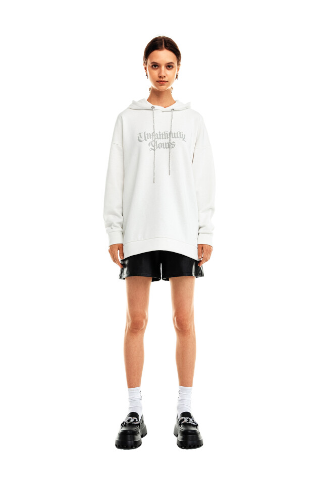 Худи хлопковая oversize с надписью - цвет белый - 4