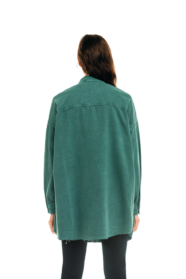 Рубашка джинсовая oversize - цвет зеленый - 2