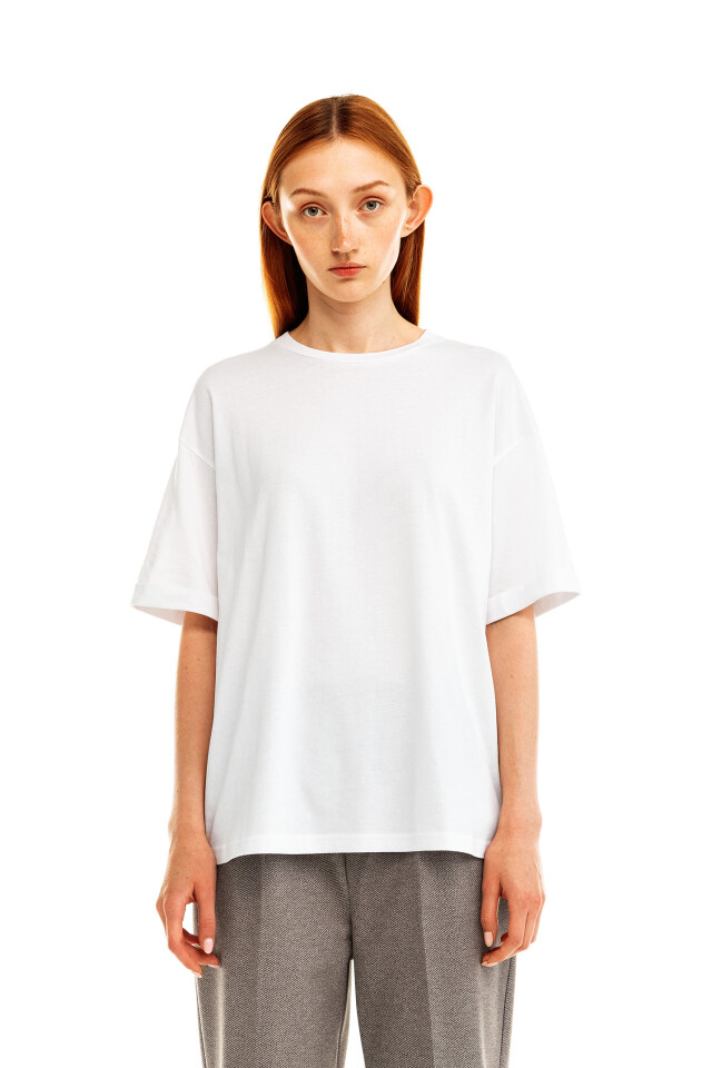 Футболка хлопковая oversize - цвет белый - 1