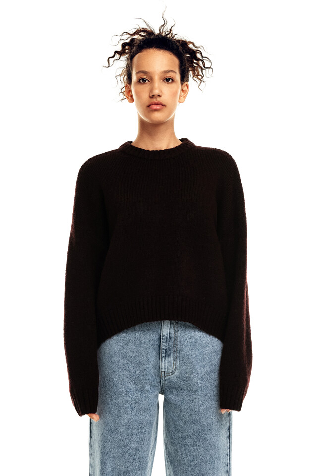 Свитер oversize с добавлением шерсти - цвет бордовый - 1