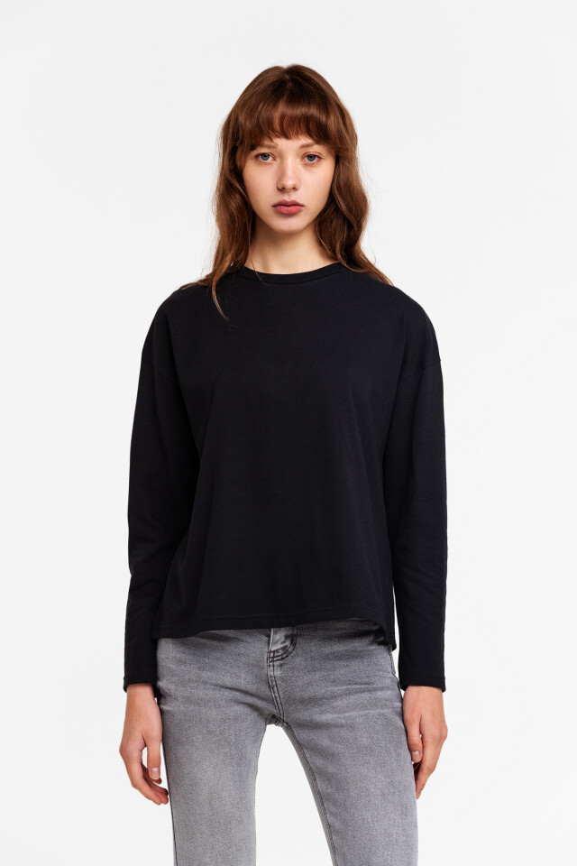 Лонгслив хлопковый oversize - цвет черный - 5