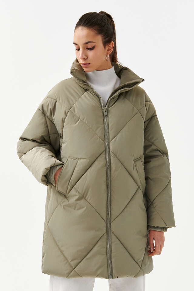 Пальто стеганое oversize - цвет зеленый - 1