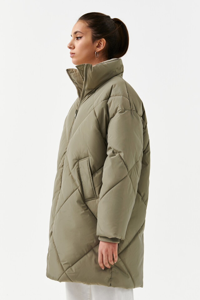 Пальто стеганое oversize - цвет зеленый - 3