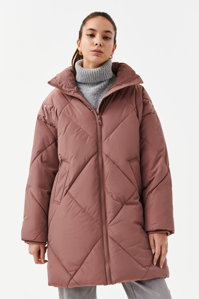Пальто стеганое oversize - цвет розовый - 1