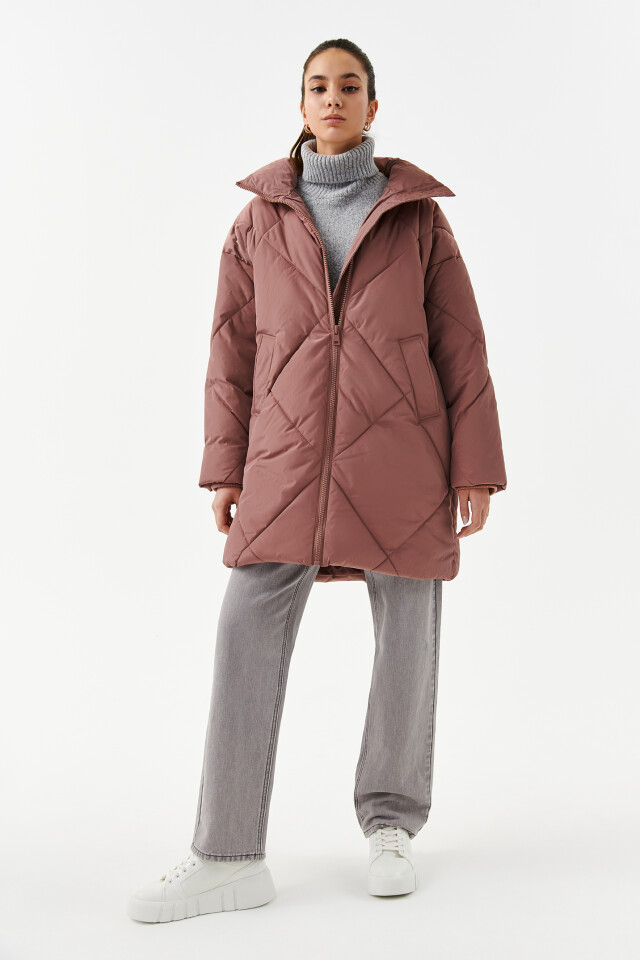 Пальто стеганое oversize - цвет розовый - 4