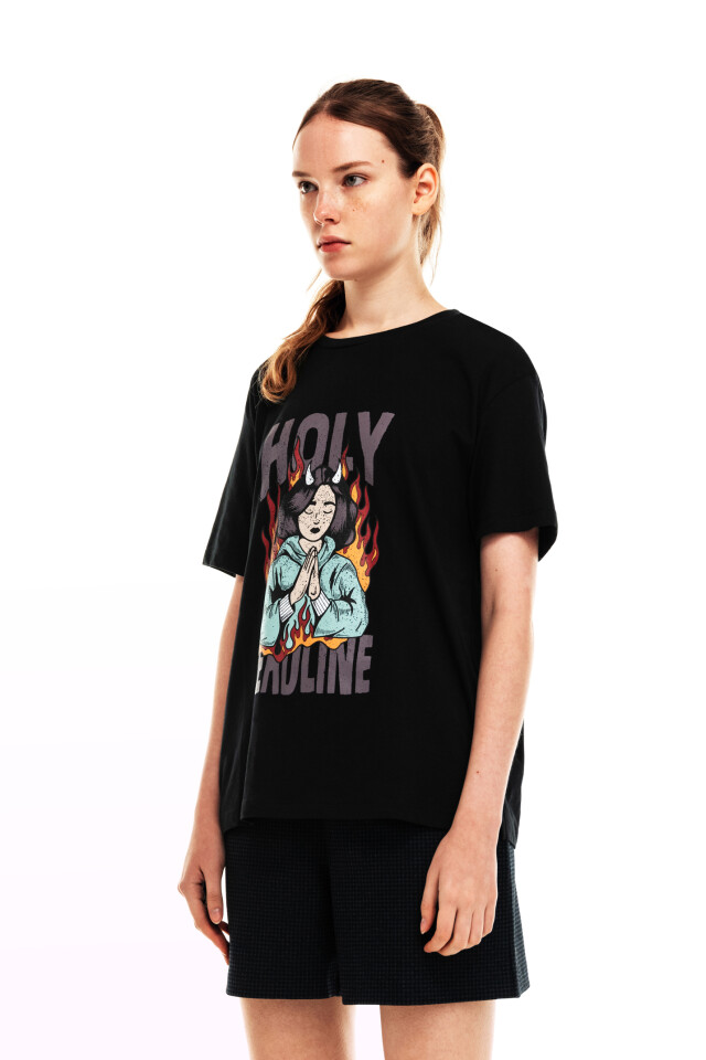 Футболка хлопковая oversize с хоррор-принтом - цвет черный - 2