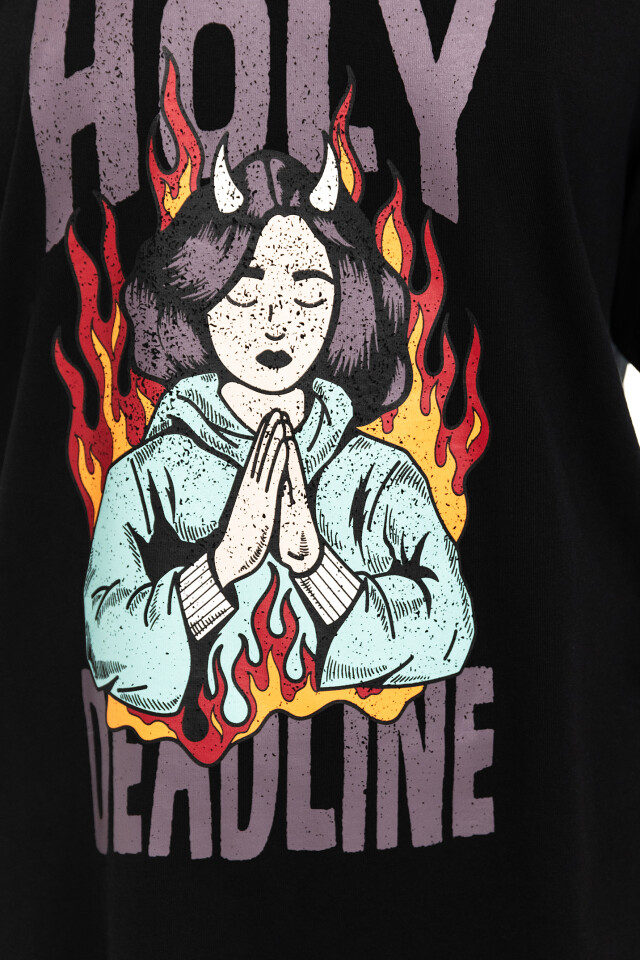 Футболка хлопковая oversize с хоррор-принтом - цвет черный - 3