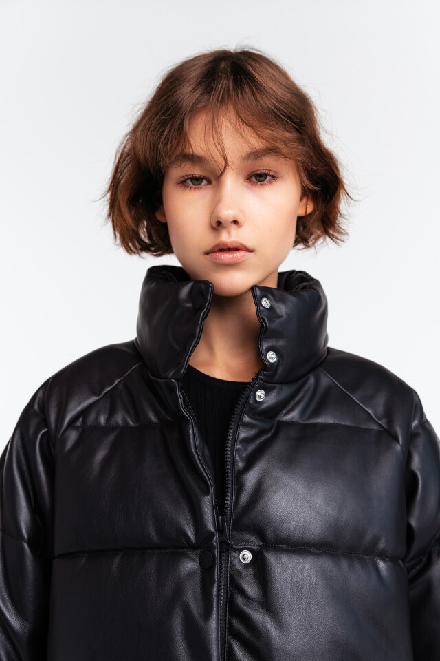 Куртка утепленная oversize из искусственной кожи - цвет черный - 6
