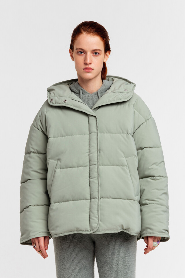Куртка стеганая oversize с капюшоном - цвет мятный - 1