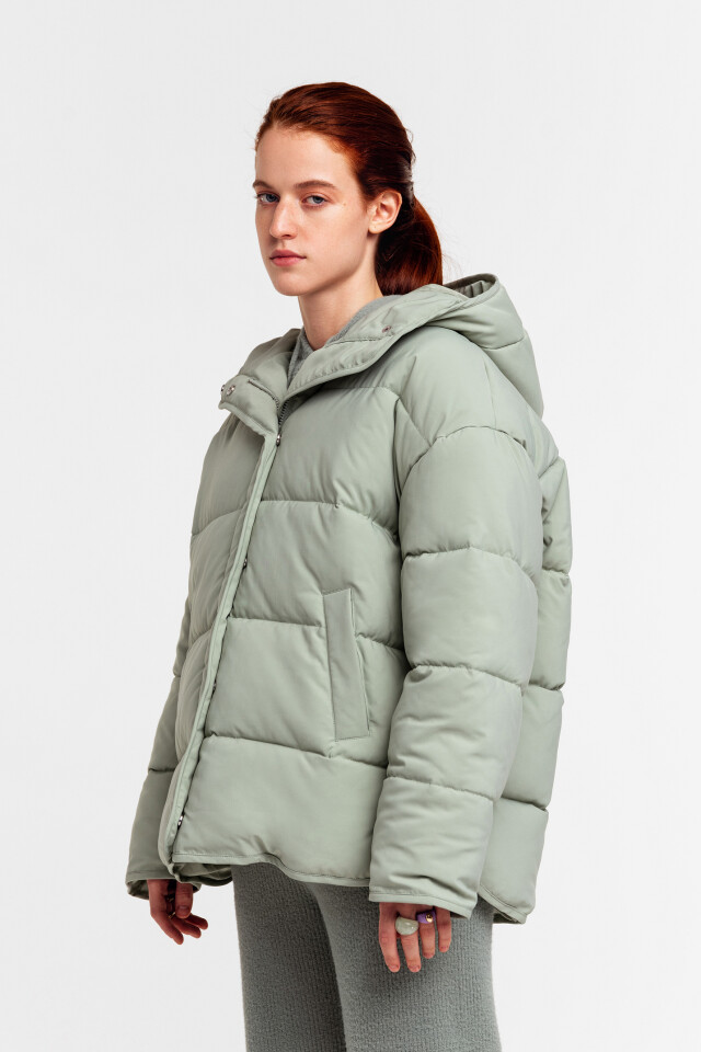 Куртка стеганая oversize с капюшоном - цвет мятный - 3