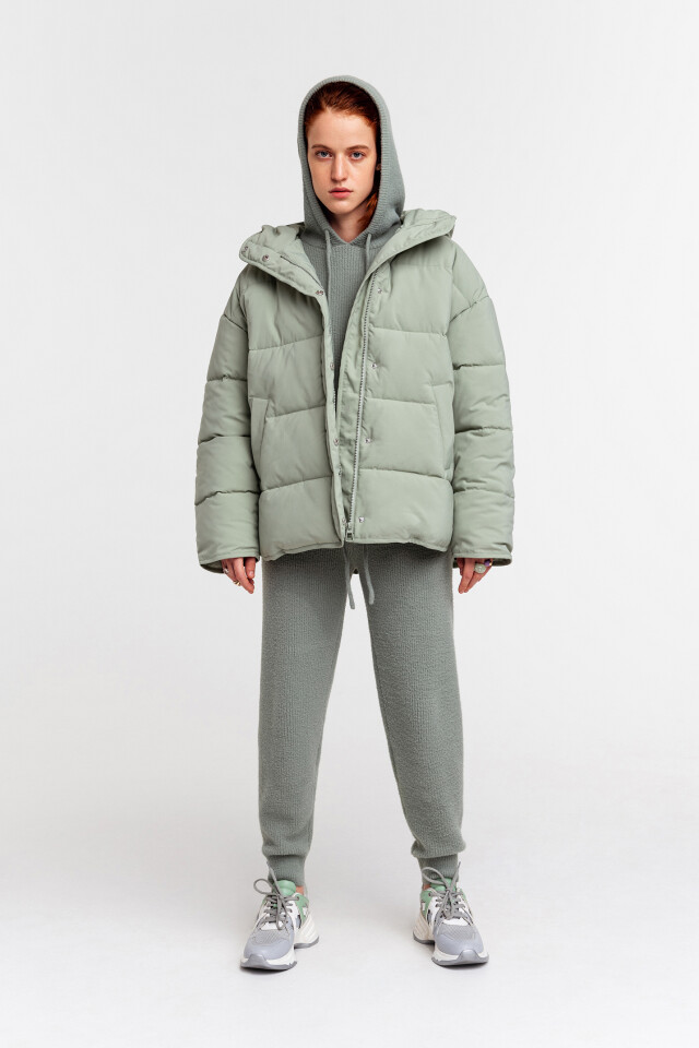 Куртка стеганая oversize с капюшоном - цвет мятный - 4