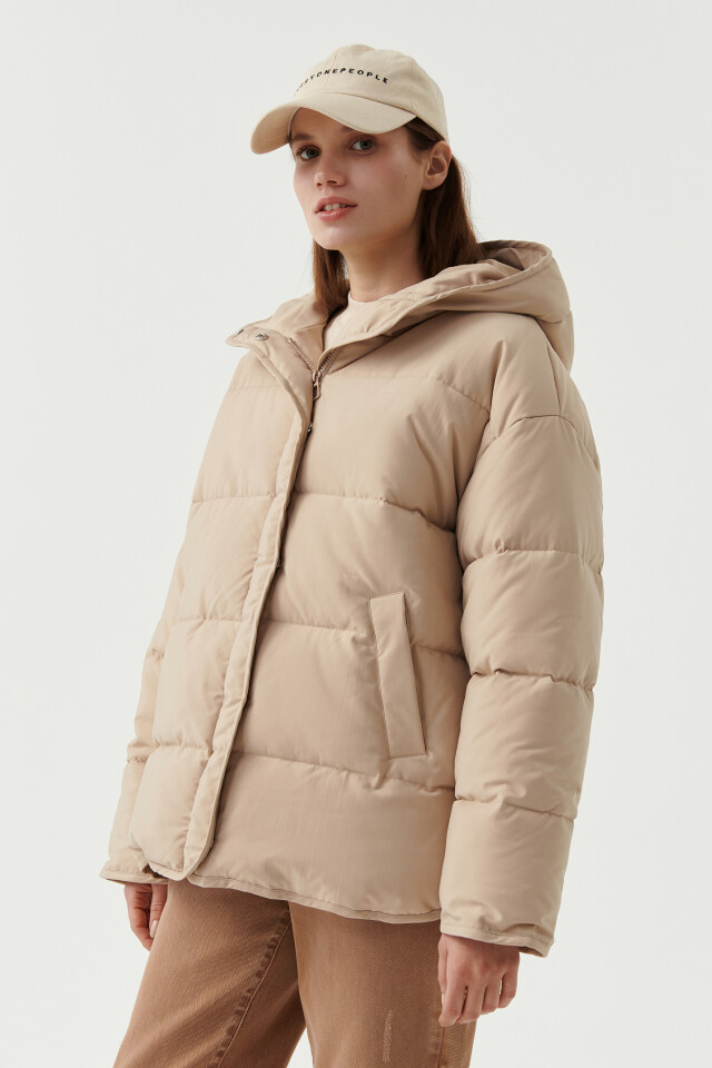 Куртка стеганая oversize с капюшоном - цвет бежевый - 3