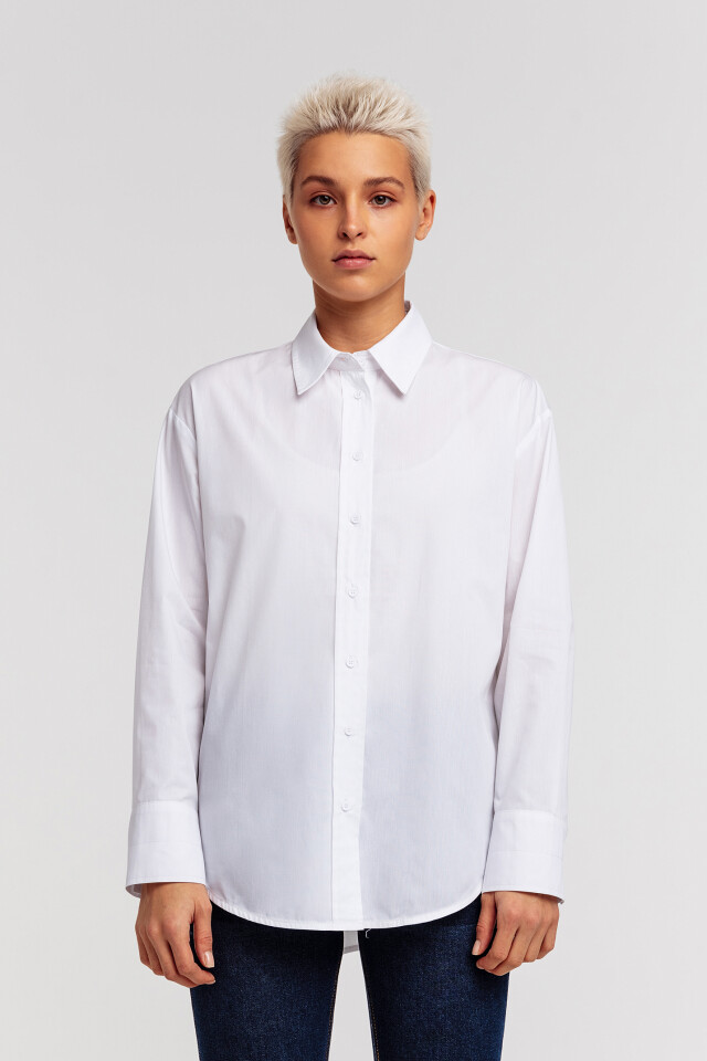 Рубашка хлопковая oversize - цвет белый - 1