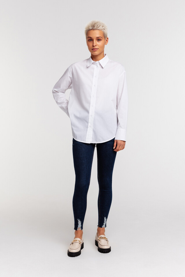 Рубашка хлопковая oversize - цвет белый - 4
