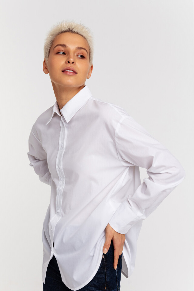Рубашка хлопковая oversize - цвет белый - 7