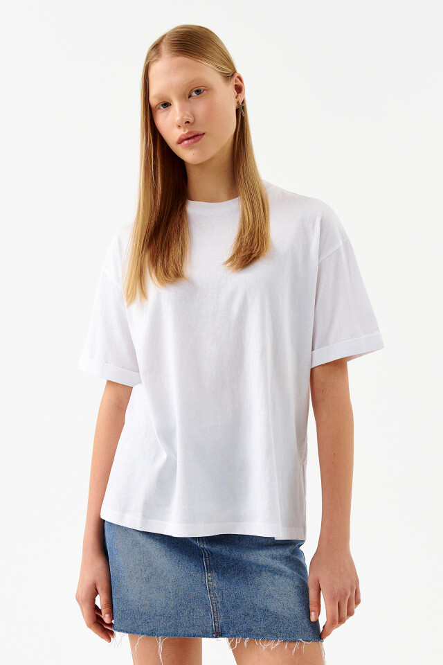 Футболка хлопковая oversize - цвет белый - 1