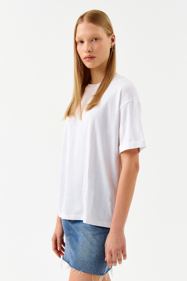 Футболка хлопковая oversize - цвет белый - 3