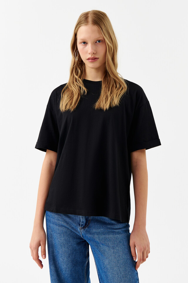Футболка хлопковая oversize - цвет черный - 1