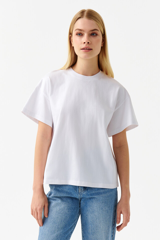Футболка хлопковая oversize - цвет белый - 1