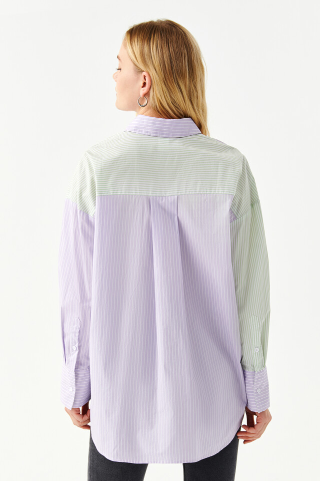 Рубашка oversize хлопковая в стиле колор-блок - цвет мультиколор - 2