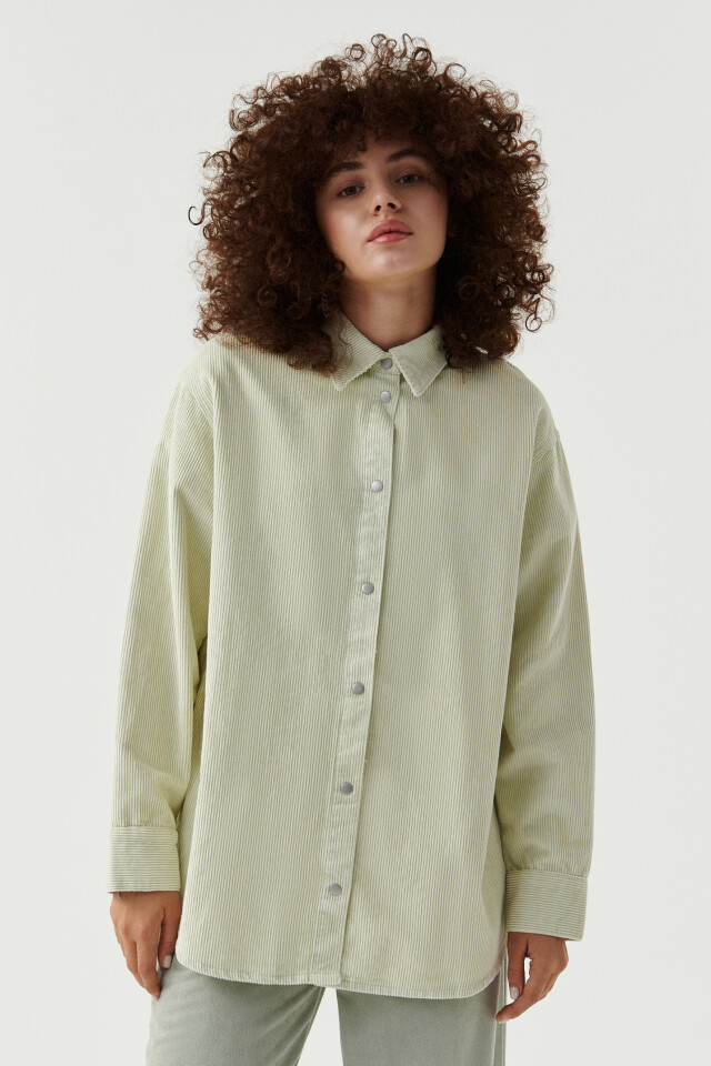 Рубашка вельветовая oversize - цвет зеленый - 1
