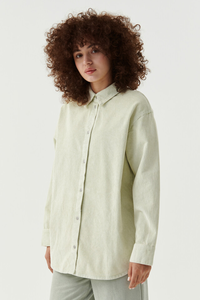 Рубашка вельветовая oversize - цвет зеленый - 3