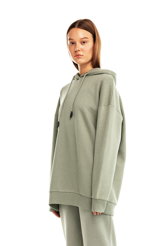 Худи хлопковая oversize c начесом - цвет зеленый - 3