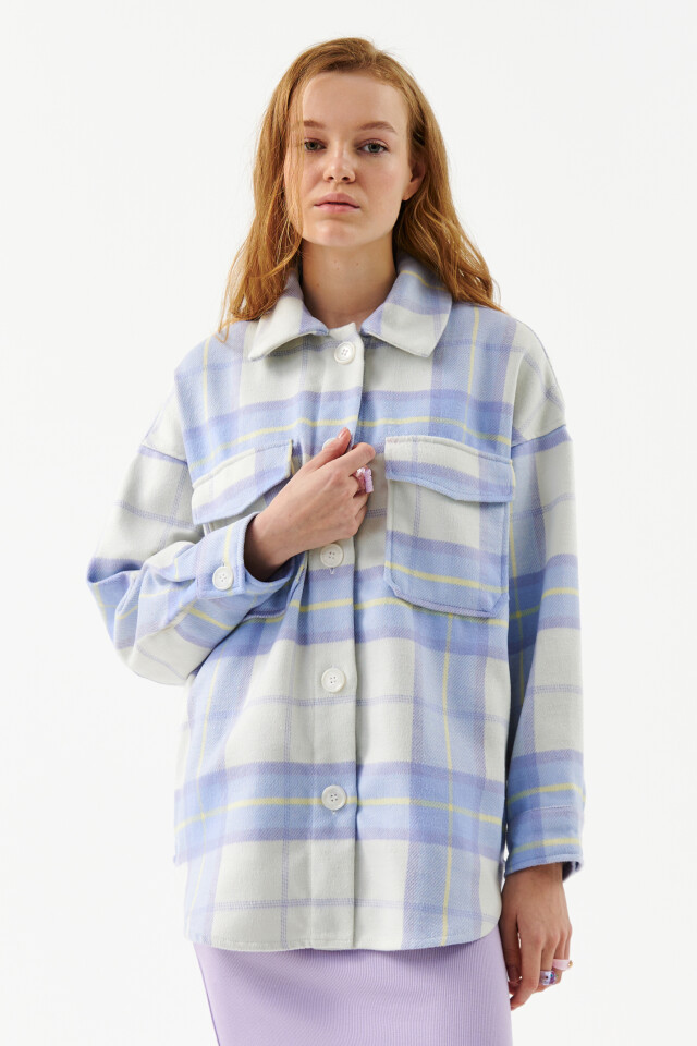 Куртка-рубашка oversize в клетку - цвет синий - 1