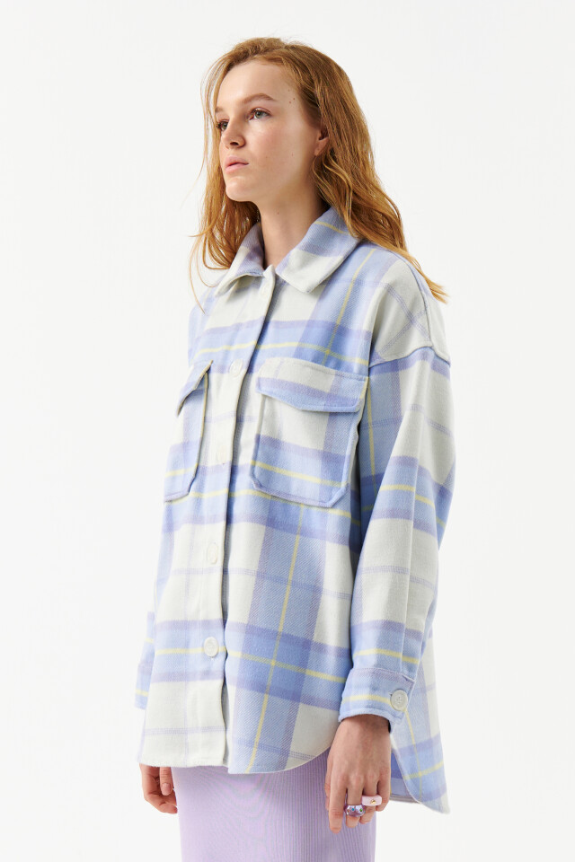 Куртка-рубашка oversize в клетку - цвет синий - 3