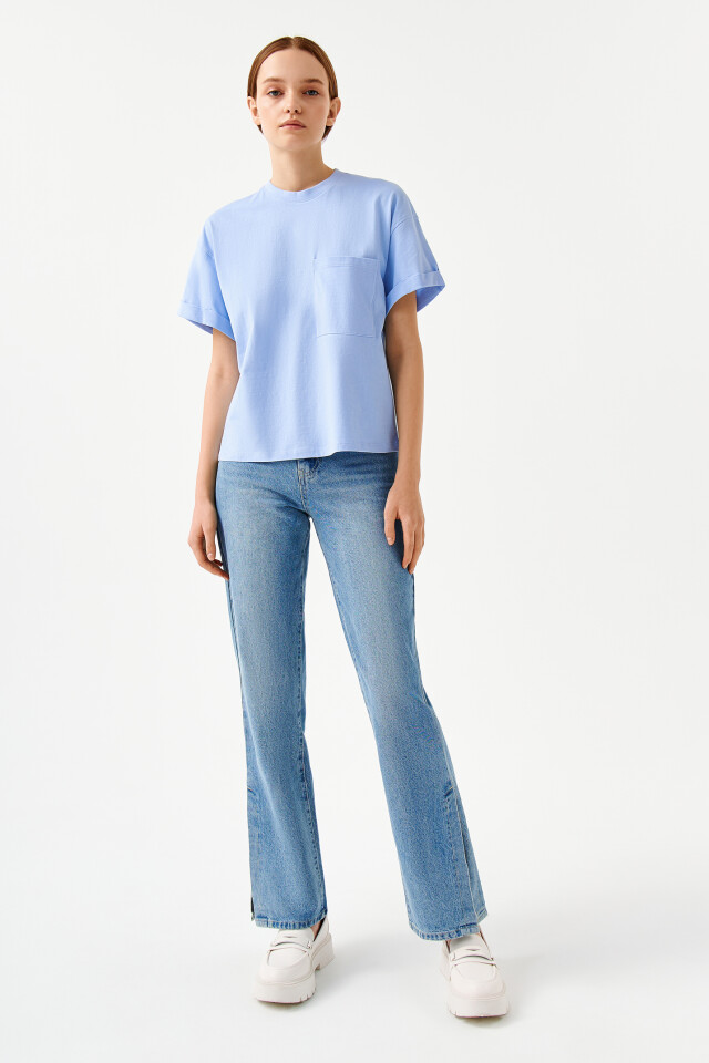Футболка хлопковая oversize - цвет голубой - 4