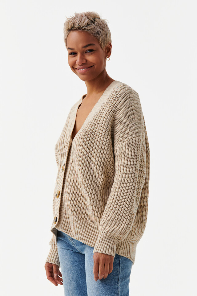 Кардиган хлопковый oversize - цвет бежевый - 3