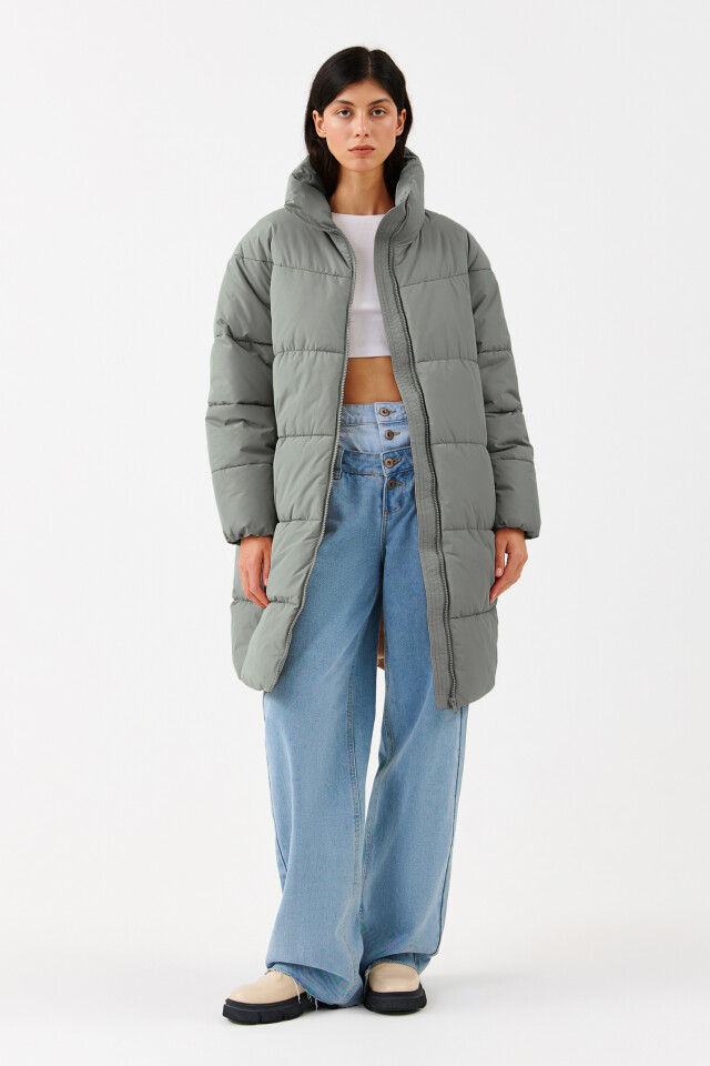 Пальто стеганое oversize с воротником-стойкой - цвет мятный - 4