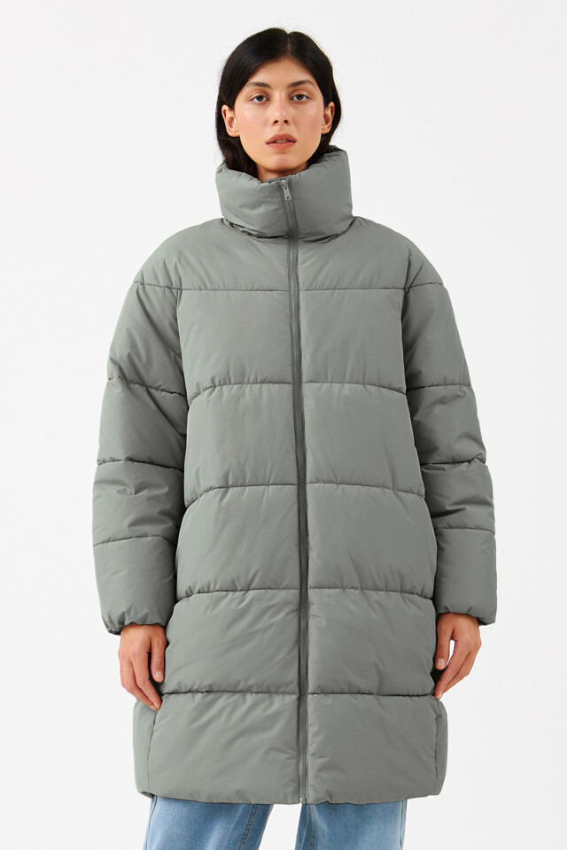 Пальто стеганое oversize с воротником-стойкой - цвет мятный - 7