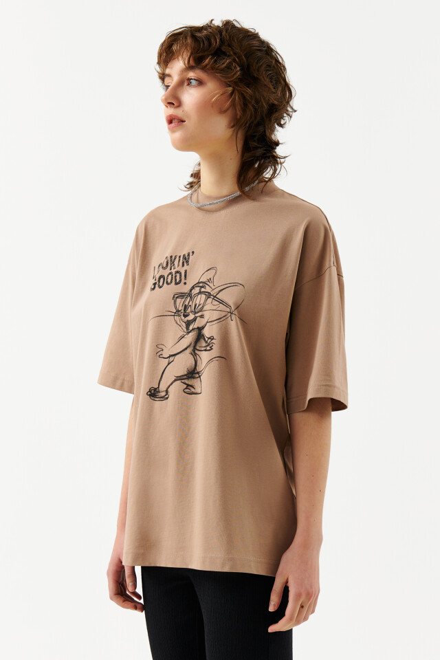 Футболка oversize с принтом том и джерри - цвет бежевый - 3